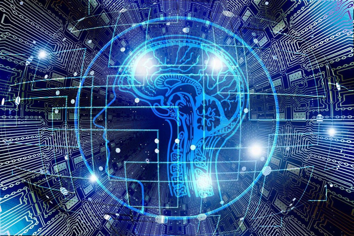 A stylised image of a brain shown as part of an electrical circuit board